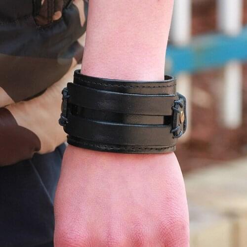 Wide Leather Wrap Bracelet And Rope Bangles For Retro Man Bracelets Unisex For Women Men Jewelry Charm Punk Bracelet