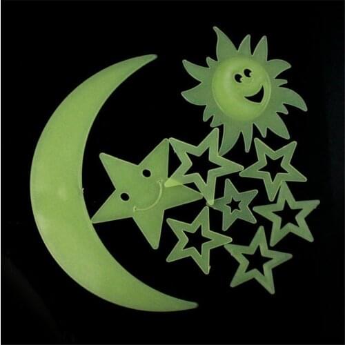 9PCS Stars Moon Sun Glow In The Dark Luminous Fluorescent Home Wall Stickers Bedroom 3D DIY Decor Vinyl home Decoration