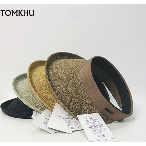 TOMKHU Quality Summer Hat for Women Wide Brim Sun Hat New Style Roll Up Straw Hat Travel Beach Hat Empty Top Hat Visors Hat Cape