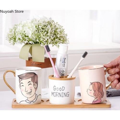 Creative and Simple Ceramic Couple Mouthwash Cup Nordic Toothbrushing Cup Bathroom Supplies Home Bathroom Decoration Accessories
