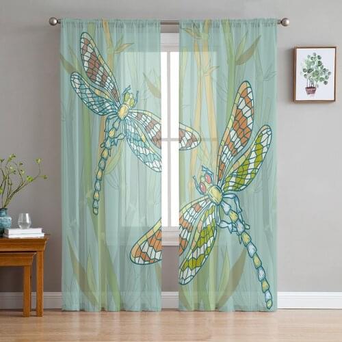 Dragonfly Insect Plant Window Treatment Tulle Modern Sheer Curtains for Kitchen Living Room the Bedroom Curtains Decoration