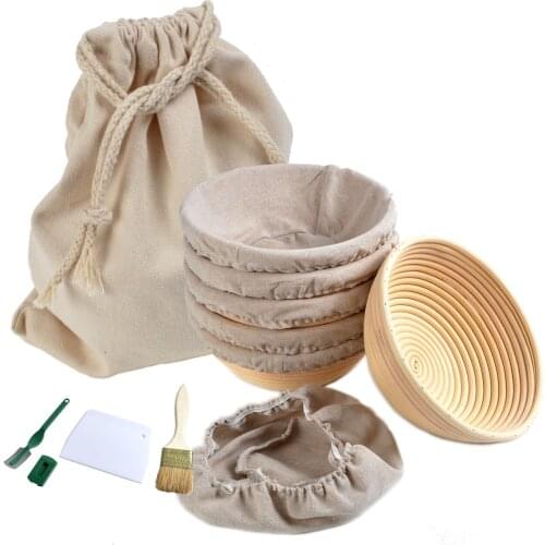 Pack 6pcs 8.6" Round Bread Proofing Basket Bread Baking Mold Tools Bannetons Bortforms w/Liner Scaper Brush Bag
