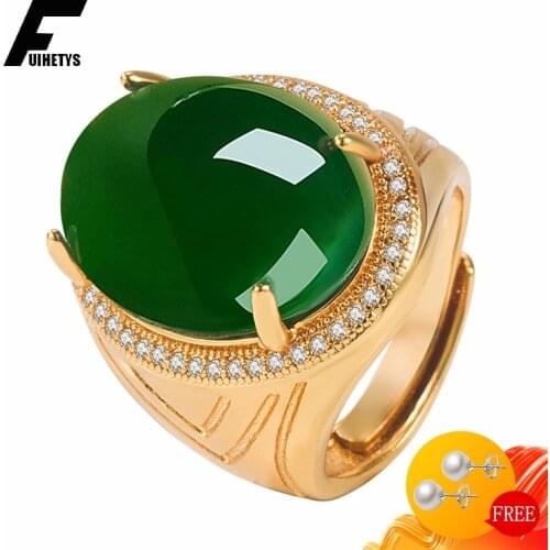 Vintage Men Ring 925 Silver Jewelry Oval Shape Emerald Zircon Gemstone Gold Color Open Finger Rings for Wedding Engagement Party