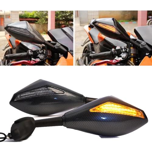 Motorcycle Mirrors LED Turn Signals Light Mirror Motorbike Rear Side Lamp Carbon Smoke Lens Indicator For Yamaha SUZUKI Honda