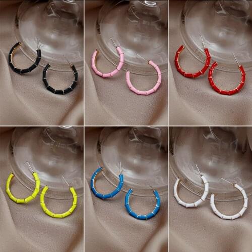 2021 New Trend Bamboo Hoop Earrings for Women Personality Dripping Fashion Round Pink White Blue Earrings Party Birthday Jewelry