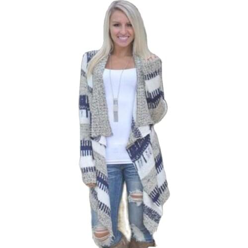 Women 2018 Irregular Geometric Printed Cardigan Open Front Loose Aztec Sweaters Jumper Outwear Jackets Coat Tops