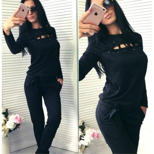 2 Piece Set Suit Women Casual Tracksuit Pullover Trousers Gray Sports Top+Pants Suit Clothes Full Long sleeve stitching suit Hot