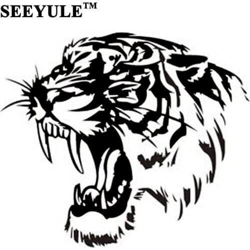 1pc SEEYULE Reflective Car Sticker Roaring Tiger Styling Head of Tiger Bonnet Door Sticker Accessories for VW Toyota Audi BMW
