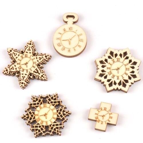 10pcs mixture Wooden Crafts creativity clock Pattern Scrapbooking Crafts wood decoration for Home Decoration m2140
