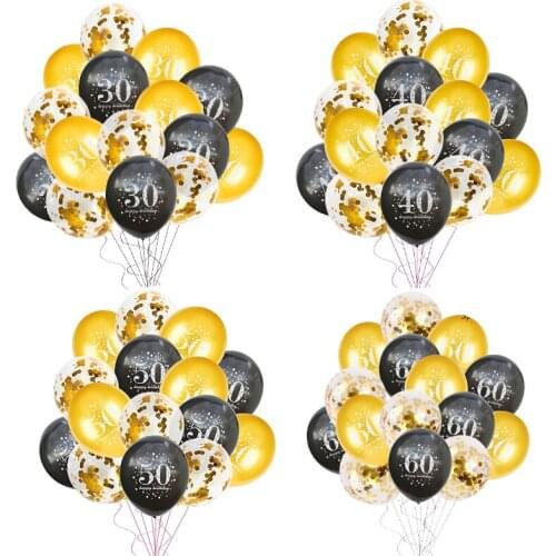 15pcs 30 40 50 60 Years Adult Birthday Party Balloon Supplies Latex Number Balloon Confetti Baloons Birthday Decoration Globos