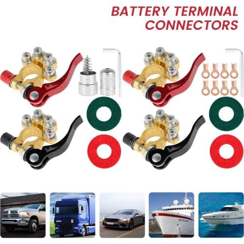 2pcs 4-way Car Battery Terminal Wire Cable Clamp Terminal Quick Disconnect Shut-Off Connectors Clamps Car Auto Accessories