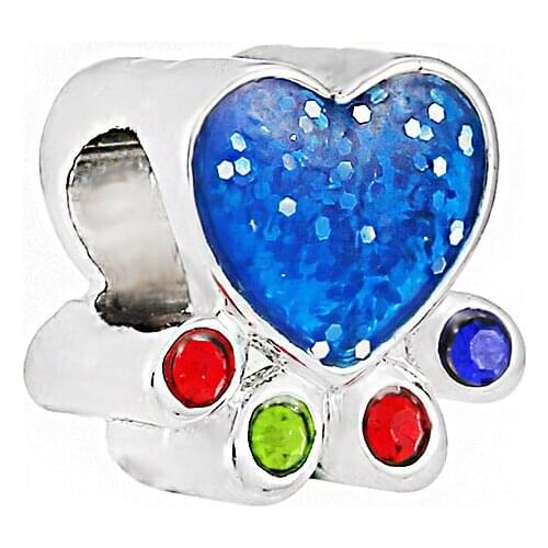 2Pcs/Lot Lovely Footprints Beads Metal Silver Color Colorful Spacer Beads Charms Fit Bracelets Making DIY Jewelry Accessories