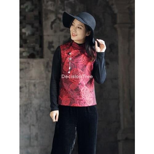 2021 women chinese traditional sleeveless qipao tops waistcoat oriental clothing casual tang suit hanfu vest elegant lady vest