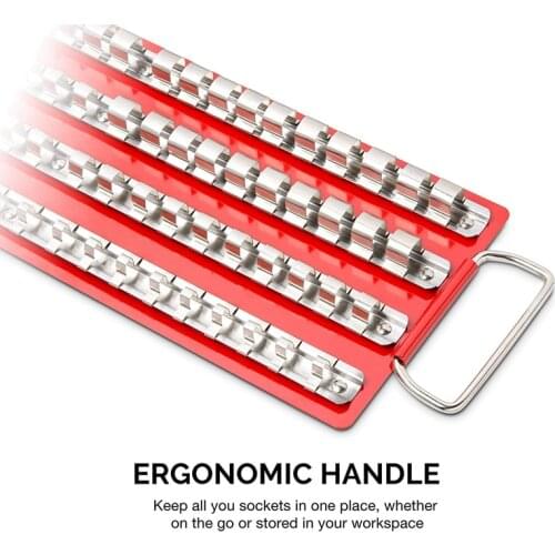 80Pc Socket Tray Rack 1/4 inch, 3/8 inch, 1/2 inch Inch Snap Rail Tool Set Organizer