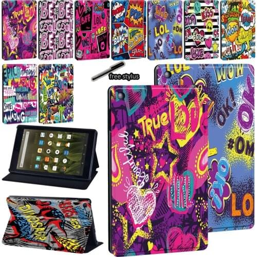 Case for Amazon Fire HD 10 (5/7/9th Gen)/Fire HD 8 (6/7/8th)/Fire 7 (5/7/9th)Tablet Adjustable Folding Stand Cover+Free Stylus