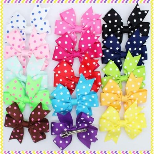 DHK 3.1'' 15pieces polka dots 15 colors mixed Ribbon Bows with hair clip headband hairbow diy decoration wholesale OEM E1446