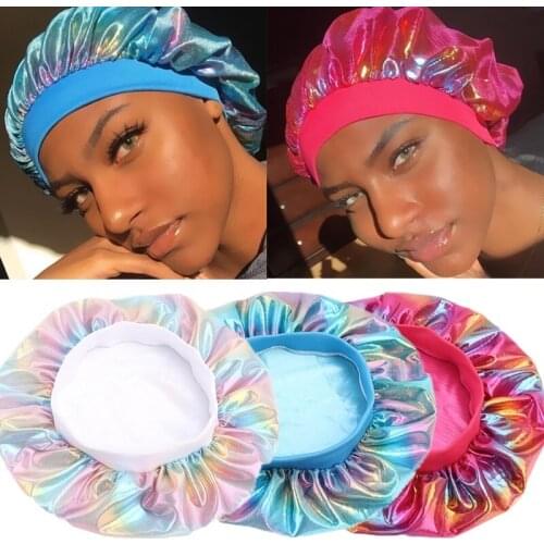 Women Laser High Elasticity Wide Side Sleeping Cap Perm Hat Chemotherapy Cap Bath Caps