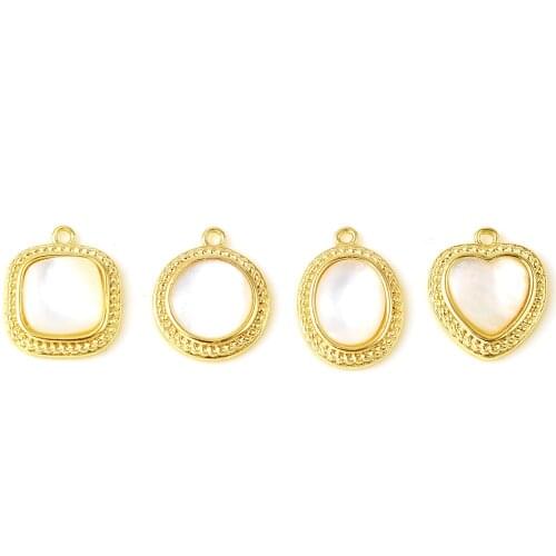 Doreen Box Shell & Copper Charms Pendants 18K Real Gold Plated White Shell Pendants for DIY Earrings Necklace Jewelry,1 Piece