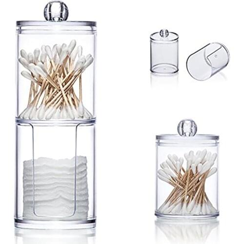 Dual Layer Cotton Pads Organizer Box Cylinder Cotton swabs Holder for Storage Makeup Pads Cosmetic and Office Supplies