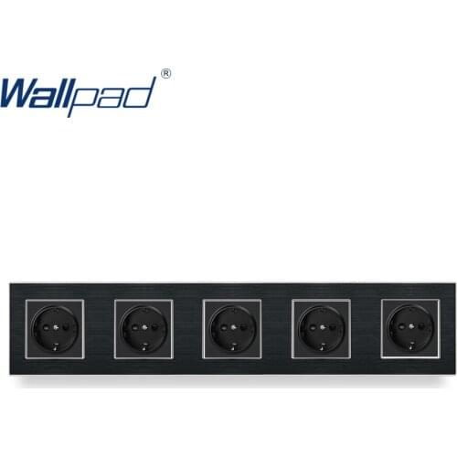 5 Joint EU German Socket Wallpad Luxury Satin Metal Panel 5 Way 430*86mm Frame EU 16A Electrical Wall Power Outlet Schuko Socket