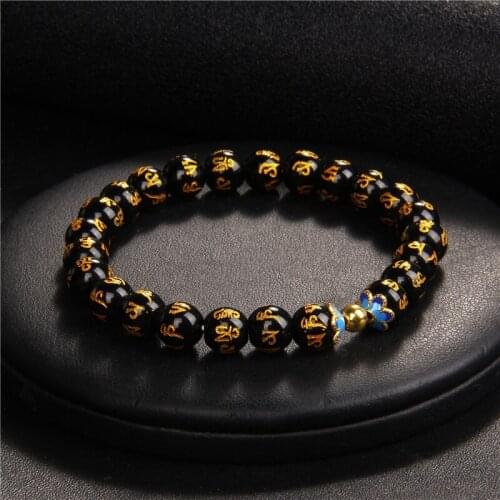 Feng Shui Onyx Beads Bracelet Six Word Proverbs Charms Women Lucky Wealth Bracelet for Couple Gift Fashion Trendy Jewelry