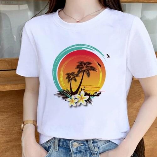 Summer Beach Women T Shirts Modern Creative Beach At Dusk Printed Tshirt Female Modern Loose T-shirt Leisucre Clothing