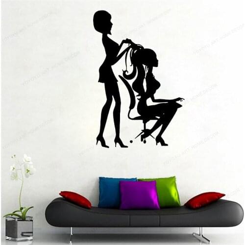 Artistic Woman Hair Salon Wall Sticker For Beauty Salon Home Decoration Barber Shop wall decorHJ273