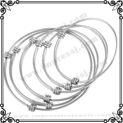 IJB0214 Factory Wholesale(75pcs/lot) Silver DIY Bangle Or Charms Stainless Steel Adjustable Expandable Wire Bangles Bracelets