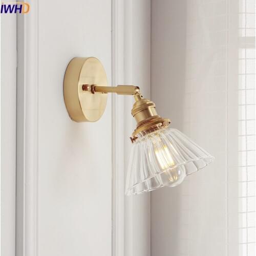 IWHD Nordic Copper Glass LED Wall Lamp Beside Bedroom Home Lighting Edison Wall Sconces Wandlamp Bathroom Mirror Light Fixtures