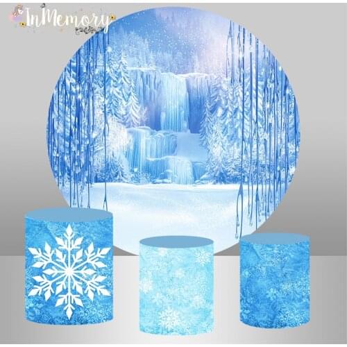Round Backdrop Cover Winter Wonderland Backdrops Baby Child Birthday Party Photo Backgrounds for Photo Studio Snowflake Cover