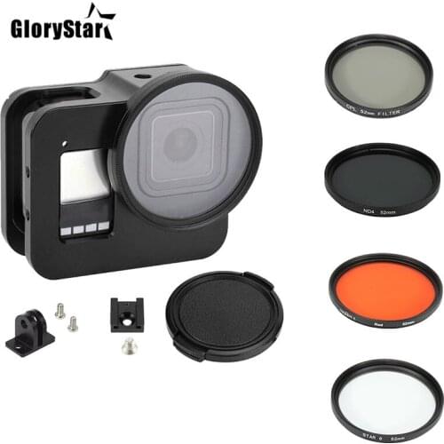 Metal Aluminum Protective Frame Case Cage for GoPro Hero 8 Black with 52mm CPL/Red/ND4/8/16/Star/10x Macro/Filter for go pro 8