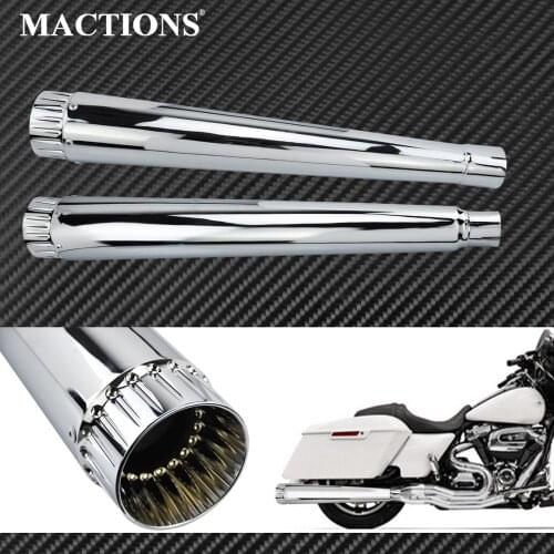 Motorcycle Chrome Slip-On Megaphone Mufflers Exhaust Pipes For Harley Touring Road Glide Electra Glide Bagger 2017-2021 2019