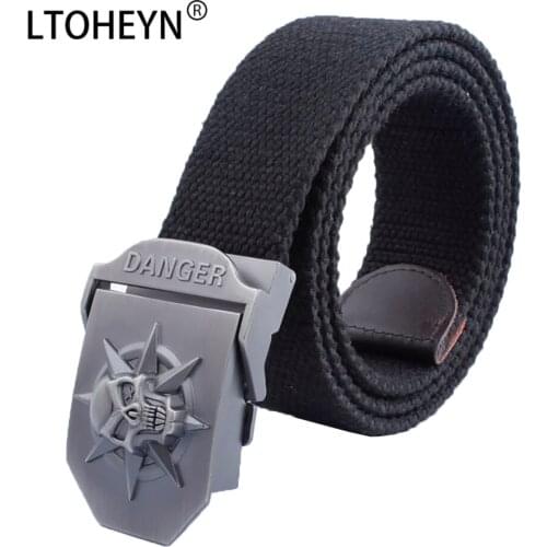 2021 New Mens Military Canvas Belt Skeleton Skull Alloy Belt Buckle Popular Punk Matching Belt