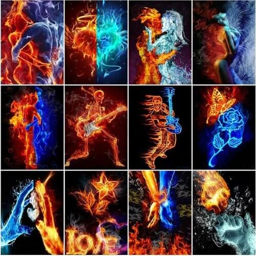 5D Diy Full Diamond Painting Water and Fire Picture Needlework Diamond Embroidery Cross Stitch Kits Mosaic Home Decoration Gift