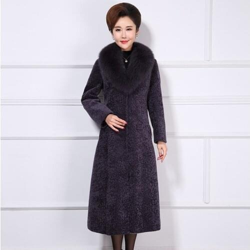 Real Coat Female Natural Sheep Shearing Overcoat + Large Fox Fur Collar Wool Winter Jacket Women Clothing 2020 1558