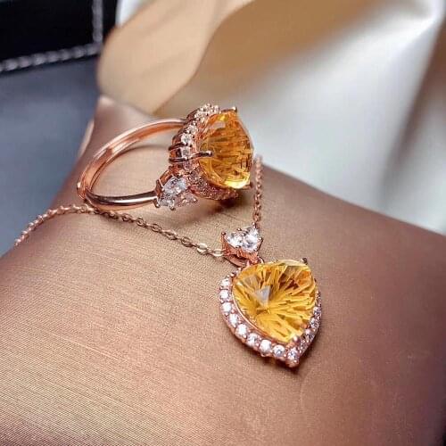 New Arrival Natural Real Real natural citrine jewelry set Natural Real citrine 925 sterling silver 1 pendant, 1 ring