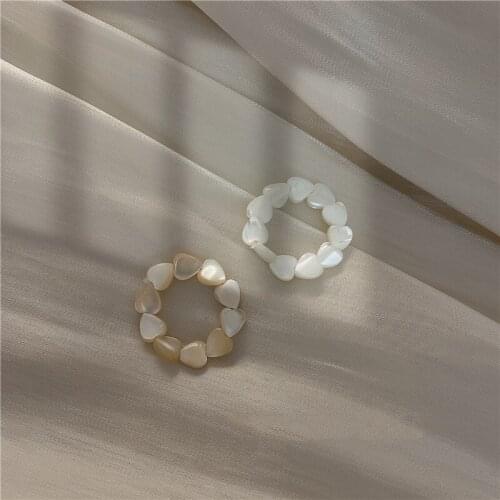 New Fashion Women Korean Vintage Elegant Colorful Beads Ring Adjustable Shell Heart Wedding Ring Party Jewery Gifts