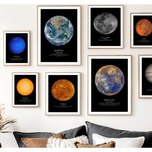 Planets Uranus Neptune Earth Moon Solar System Art Canvas Painting Nordic Posters And Prints Wall Pictures For Living Room Decor