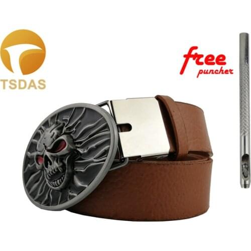 Skull Mens Oval Metal Belt Buckle Fit 40mm Wide Snap on Belt Jeans Accessories Classic Cowboy Western Belt Buckle