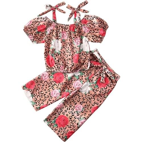 PUDCOCO Fashion Toddler Baby Kids Girl Clothes Leopard Floral Crop Top+Long Pants Outfits Set 6M-5Y