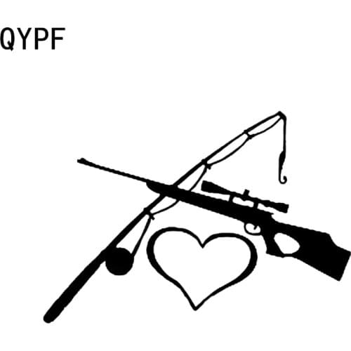 QYPF 16.3*11.2CM Love Fishing And Hunting Decor Car Stickers Vinyl C16-1812