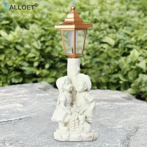 LED Solar Light Outdoor Garden Decoration Resin Boy Girl Figure Sculpture Craft Waterproof Yard Home Courtyard Lawn Lamp