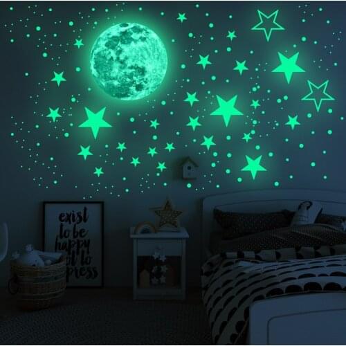 Luminous Moon Wall Sticker Home Decor Living Room 3D Art for Kids Rooms Decoration Glow In The Dark Bedroom Ceiling Wall Decals