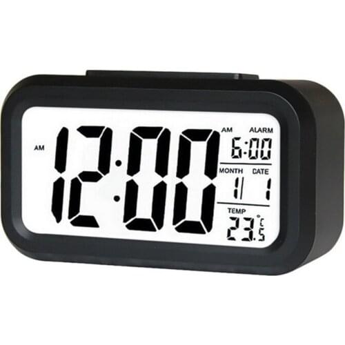 Smart Digital Alarm Clock with Date and Temperature Snooze Button on Top Battery Operated Rectangle Desk Clock with Night Light