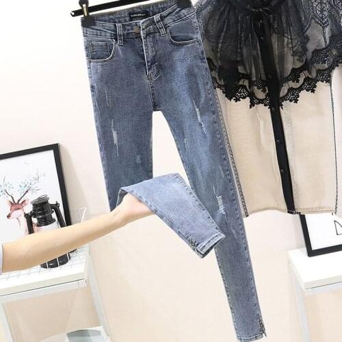 Woman Jeans Pants 2021 Spring Autumn Split Hole High Waist Stretch Skinny Pants Pantalones Vaqueros Mujer