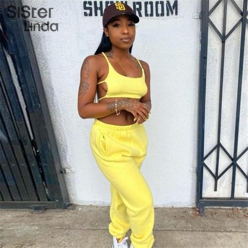 Sisterlinda Casual Fitness Tracksuit 2 Piece Set Women Sleeveless Backless Top +Thick Harem Pants Female Activewear Outfit Mujer