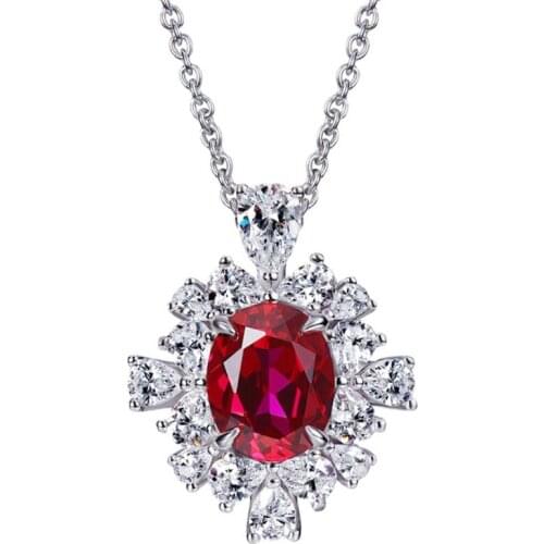 Female Ruby Necklace 925 Sterling Silver 2.5 Carat Pigeon Blood Red Pendant Necklace For Women Wedding Party Fine Jewelry Gift