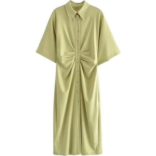 Summer Midi Women Dress Button-up Turn-down Collar Cloth Short Sleeve Summer Dress School Dresses Female Clothing 2021