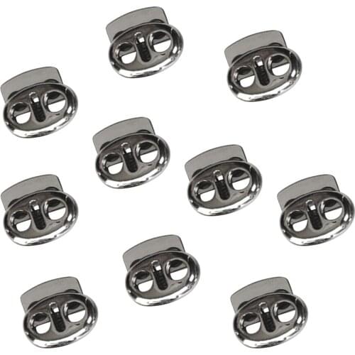 10Pcs Alloy Metal Cord Lock End Toggle Double Hole Spring Stopper Fastener Slider Toggles for Luggage Clothing Backpack Tent