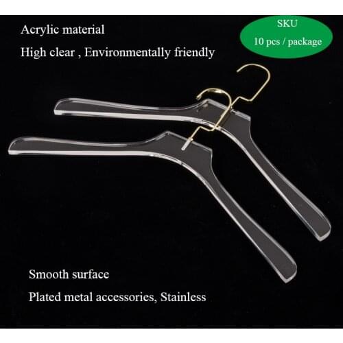 Fashion clothing Clear hangers 10pcs Store Wardrobe Storage Unisex Bright Plastic Plus size Clothes hanger for Logo Customizable